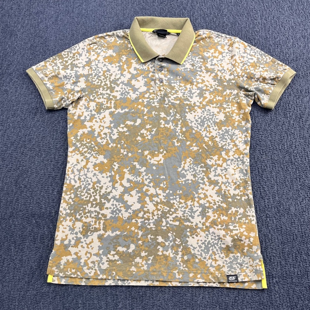 FiftyFiveDSL Diesel Mens Camo Polo Shirt Green Tan Flecktarn Print Size L - Picture 1 of 9